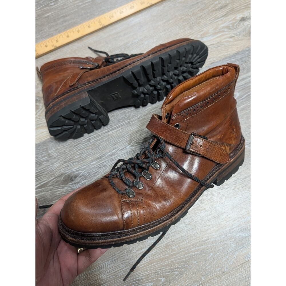 Frye George Adirondack Men’s 11 Cognac Leather Hiker Boots Buckle Strap Brogue
